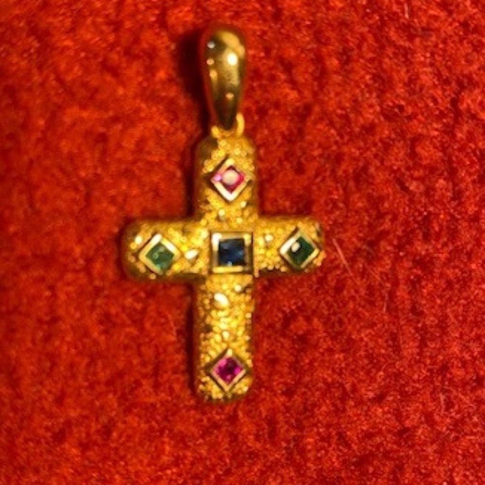 Gold Cross with Emerald/Ruby/Sapphire Stones - Picture 3 of 5